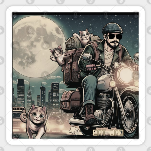 Roaming Riders: Motorbiker Cat Dad Adventure Magnet by DAZu